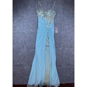 Michelle Kim Dress S Pastel Sequin Sheer Prom Formal Fairy Magic Whimsical Slit
